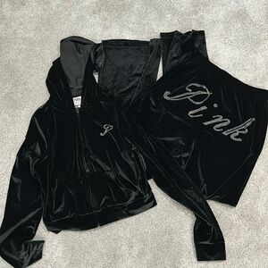 Pink black velour crystal matching set